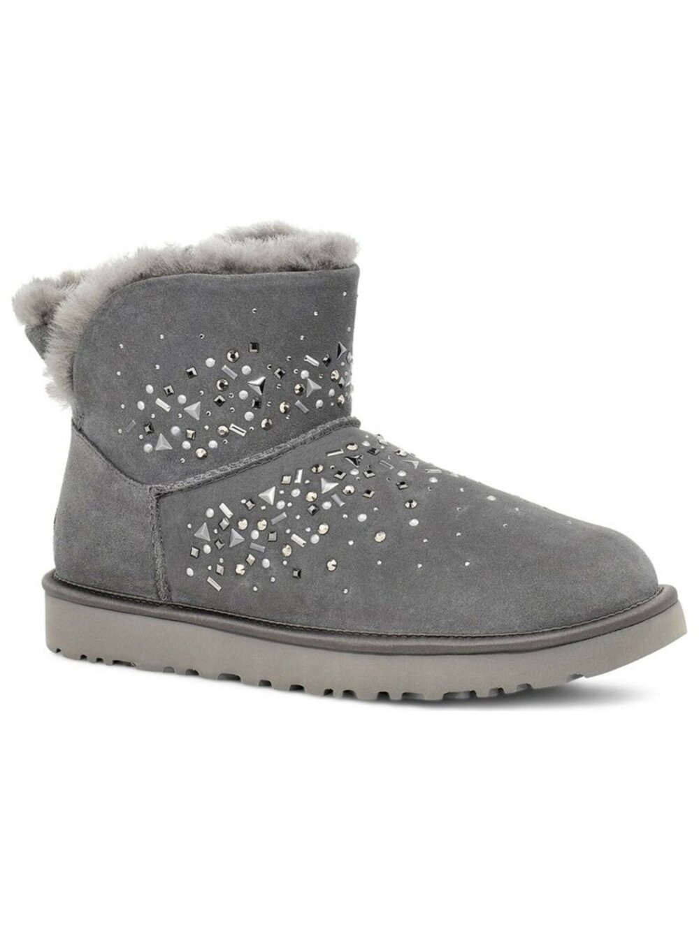 New! UGG Classic Galaxy Mini Bling Boot Gray Suede Size 7 1103799 DD27
